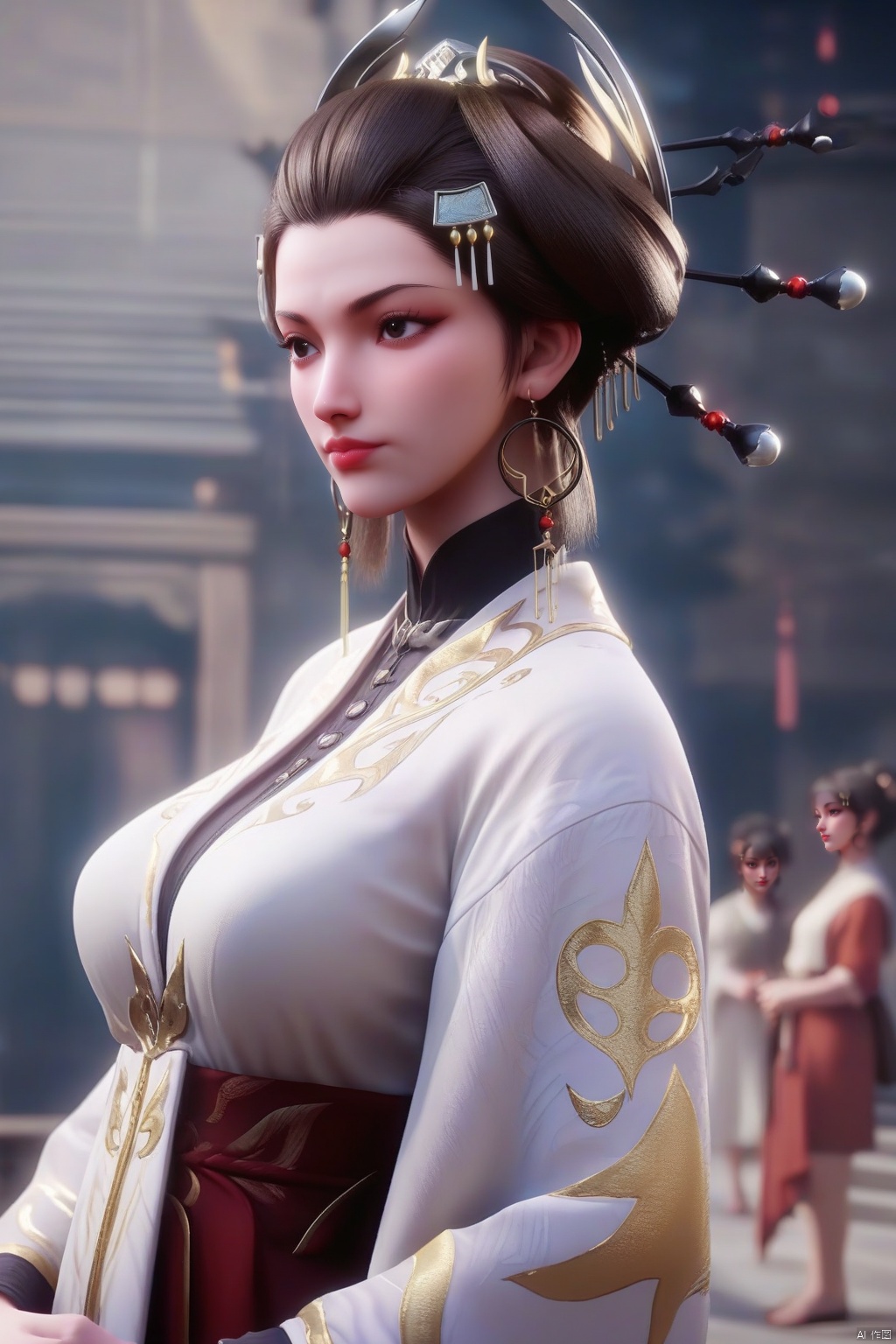 score_9, score_8_up, score_7_up,highly detailed digital,CG,1girl, solo, closed mouth, black eyes, lips, portrait,, breasts, brown hair, hair ornament,  dress, upper body,