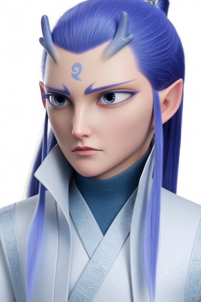 yanshangyue_aobing

a close-up shot of a female doll with blue hair and blue eyes is adorned with a number 2 in blue. Her eyes are adorned with blue eyebrows

adding a pop of color to her face. Her hair cascades over her shoulders

framing her entire face. She is wearing a light blue kimono robe

with a blue t-shirt underneath. The background is a stark white

creating a stark contrast to the doll's outfit.