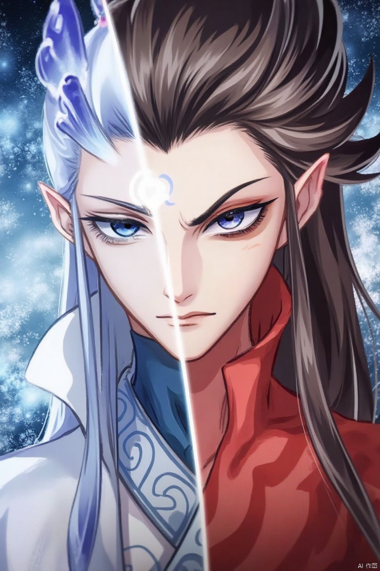 yanshangyue_aobing

a close-up of an anime character's face can be seen in two separate panels. The left side of the image features a white headdress with a purple bow on its head

while the right side shows a woman's face in a red kimono. The woman's eyes are a piercing blue

and her hair is a vibrant shade of brown. The background is a mix of blue and white

and the left side shows the same woman's headdress

with a blue bow on her head

and she is holding a sword in her right hand.