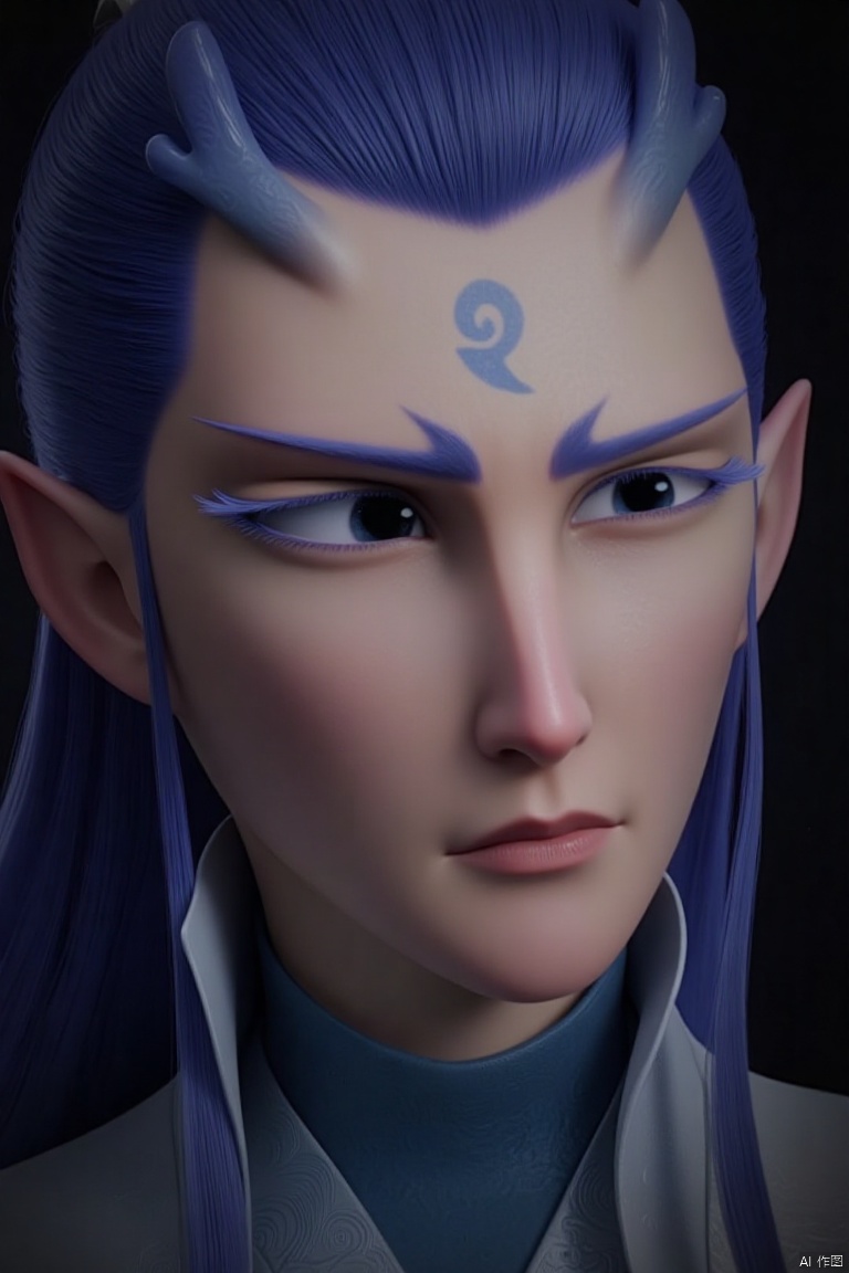 yanshangyue_aobing

a close-up shot of a cartoon character's face is depicted in a stark contrast with the dark background. The character's eyes are a piercing blue

and their hair is a vibrant shade of blue

adding a pop of color to the scene. The head is adorned with a blue number 2 in the upper right corner of the face

adding depth to the overall composition
