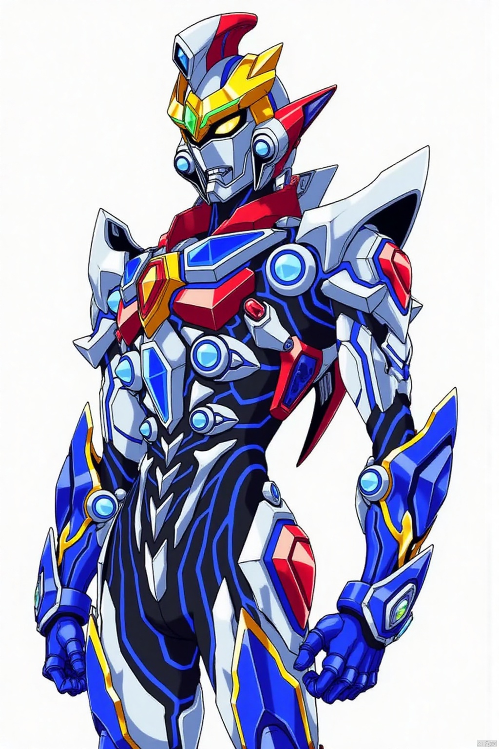 ultraman,bodysuit,gloves,legwear,boots,cover,mask,plugsuit,armor,bodysuit,pattern on body,tight-fitting,helmet,leather suit,latex,tokusatsu,no humans,science fiction,hard mask,no smile,no eyes,no nose,solo,rubber bodysuit with line,alien,Gridman