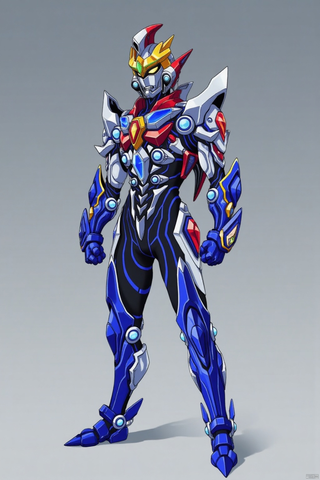 ultraman,bodysuit,gloves,legwear,boots,cover,mask,plugsuit,armor,bodysuit,pattern on body,tight-fitting,helmet,leather suit,latex,tokusatsu,no humans,science fiction,hard mask,no smile,no eyes,no nose,solo,rubber bodysuit with line,alien,Gridman