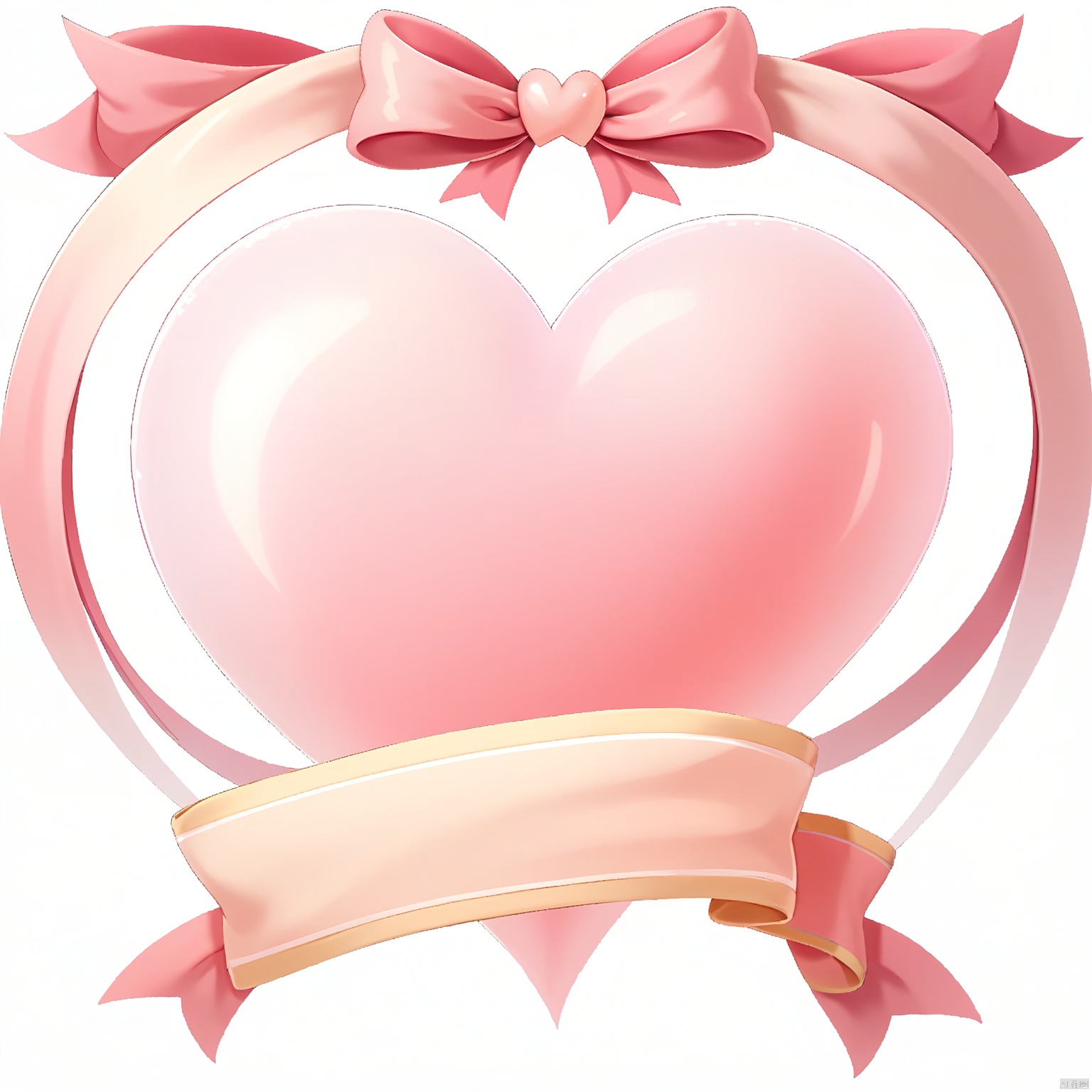 AXYS, A digital illustration featuring a large, pink heart with a gradient from light pink to a deeper pink at the bottom. The heart has a soft, smooth texture and a ribbon wrapped around it, also in pink with a gradient. Surrounding the heart are several smaller, translucent pink hearts, giving a sense of depth and dimension. The background is a plain white, making the heart and ribbon the focal point. The style is clean and modern, with a focus on soft, pastel colors and a romantic theme.