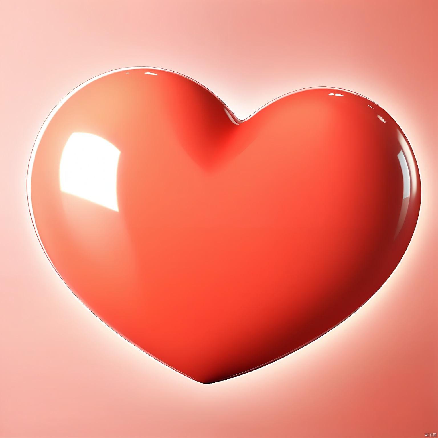 AXYS, A highly polished, glossy red heart with a smooth, reflective surface. The heart is centered in the image, filling most of the frame. The lighting is bright and even, highlighting the heart's shiny texture and creating a sense of depth and realism. The background is plain white, providing a stark contrast to the vibrant red heart. The image is a digital rendering with a focus on realistic shading and highlights, giving it a three-dimensional appearance. The heart is symmetrical and has a slight three-dimensional shape, with a small indentation in the center.