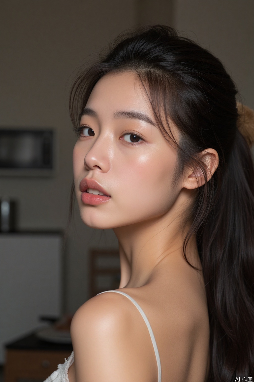 A beautiful Asian woman with a perfect figure and well-defined facial features,