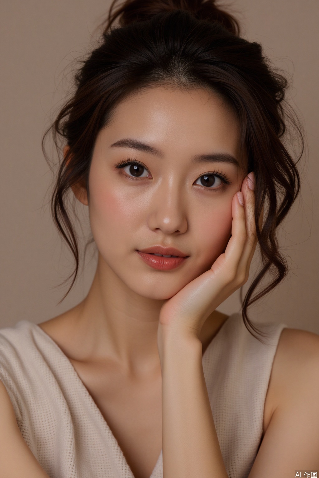 A beautiful Asian woman with a perfect figure and well-defined facial features,