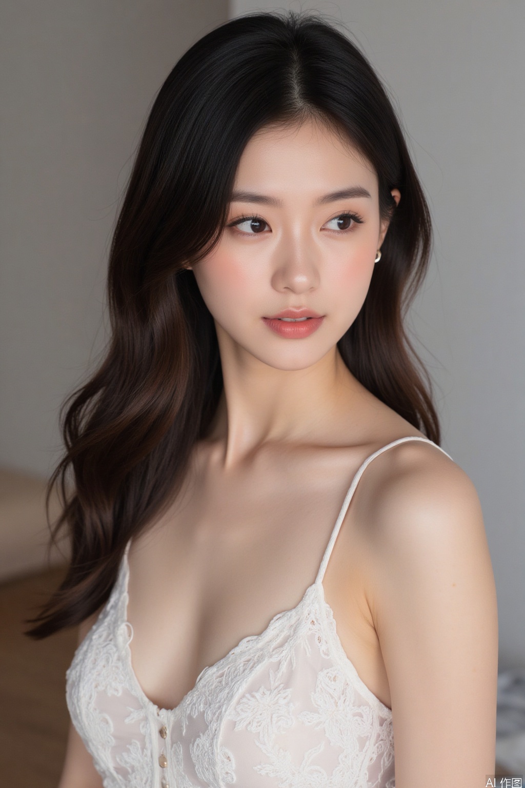 A beautiful Asian woman with a perfect figure, good facial features, double eyelids, big dimples