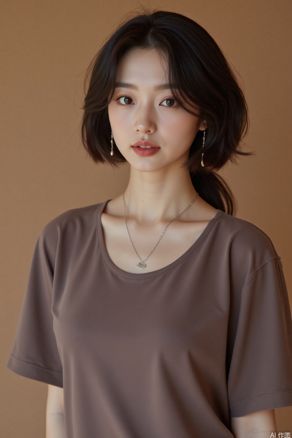 A beautiful Asian woman with a perfect figure and well-defined facial features,Fashion background