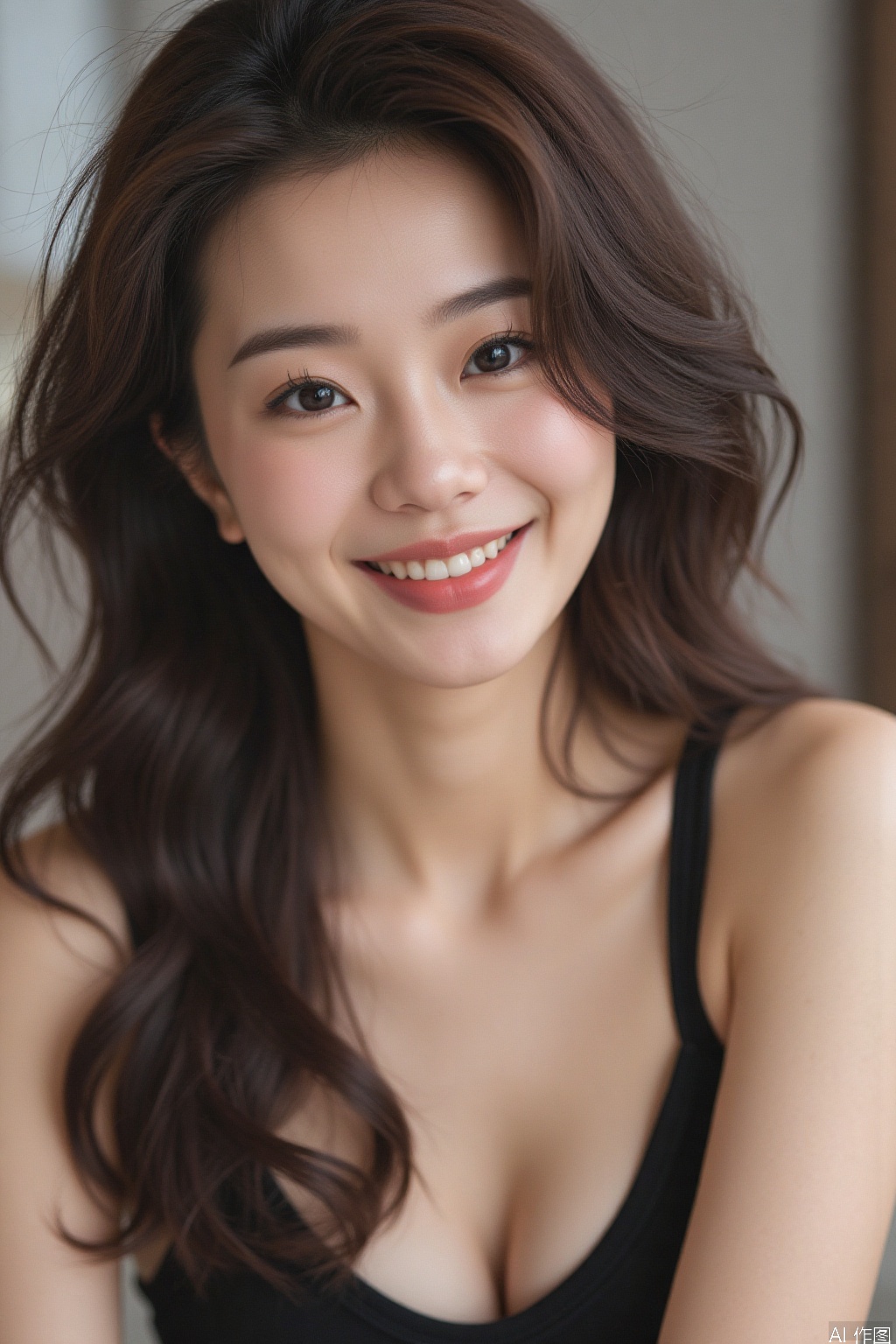 A beautiful Asian woman with a perfect figure, good facial features, double eyelids, big dimples