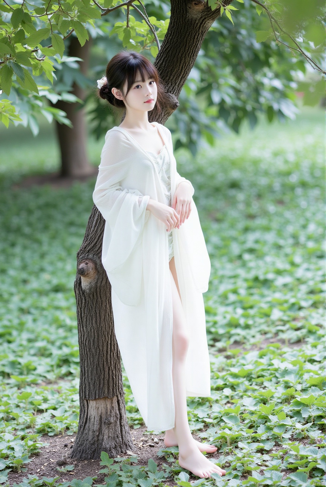1girl,qinglen,standing,tree,full_body,looking_at_viewer