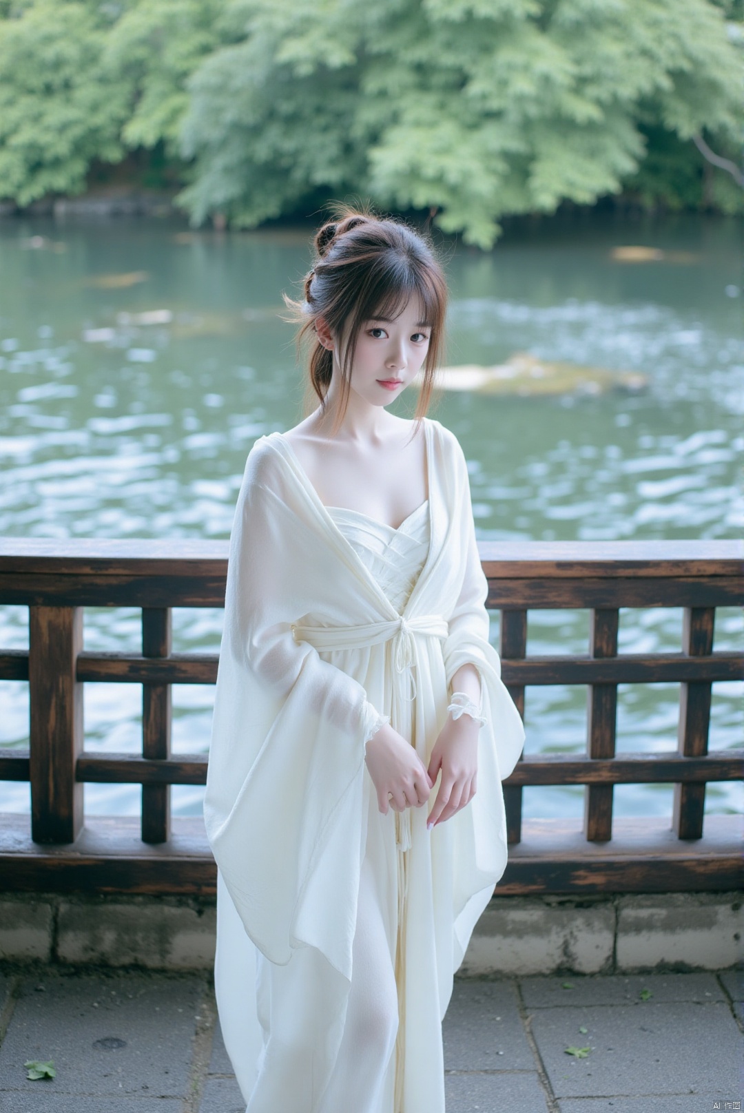 1girl,qinglen,standing,upper_body,looking_at_viewer,river
