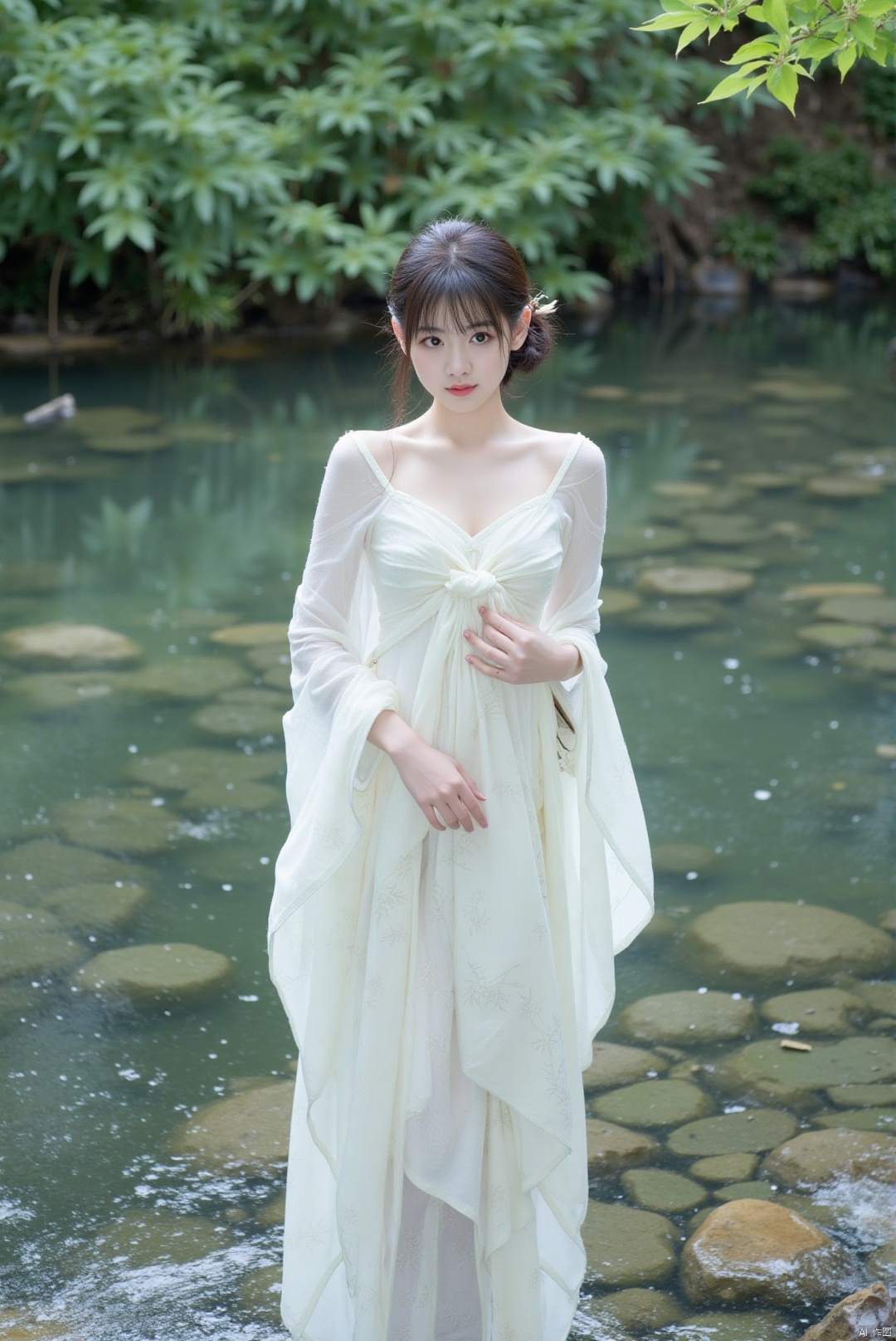 1girl,qinglen,standing,upper_body,looking_at_viewer,river