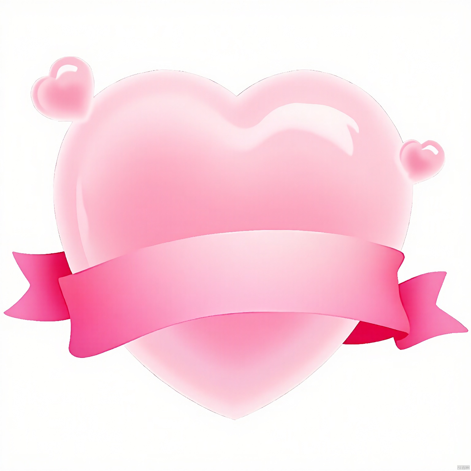 AXYS, A digital illustration featuring a large, pink heart with a gradient from light pink to a deeper pink at the bottom. The heart has a soft, smooth texture and a ribbon wrapped around it, also in pink with a gradient. Surrounding the heart are several smaller, translucent pink hearts, giving a sense of depth and dimension. The background is a plain white, making the heart and ribbon the focal point. The style is clean and modern, with a focus on soft, pastel colors and a romantic theme.