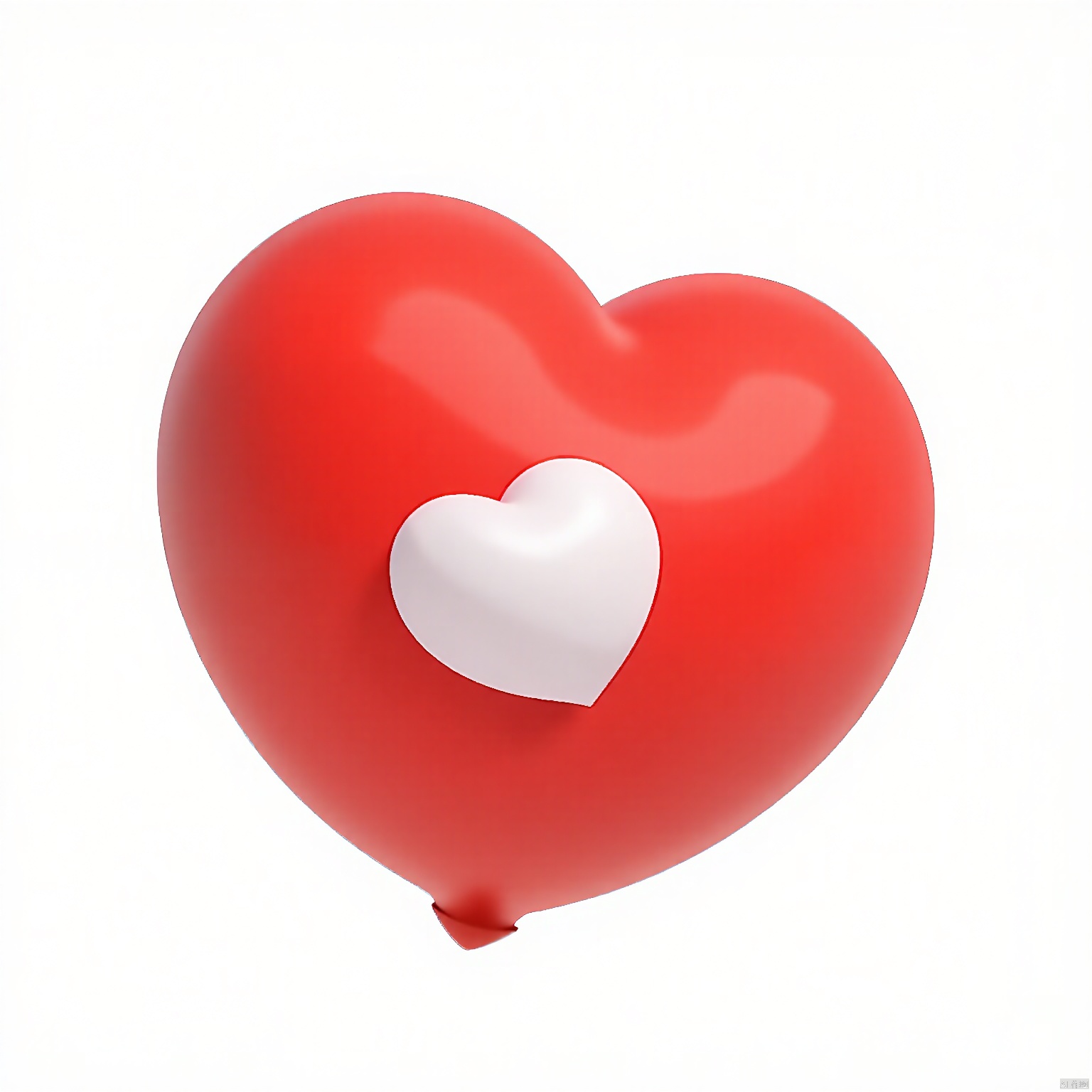 AXYS, A simple, minimalist 3D rendering of a red, heart-shaped bubble with a white heart inside it. The bubble has a smooth, rounded shape with a small, pointed bottom. The white heart inside the bubble is centered and has a glossy, reflective surface. The background is a clean, white gradient, providing a stark contrast to the bubble and heart. The overall aesthetic is clean and modern, with a focus on the simplicity and clarity of the shapes. The image has a playful and whimsical feel, suitable for romantic or love-themed contexts.
