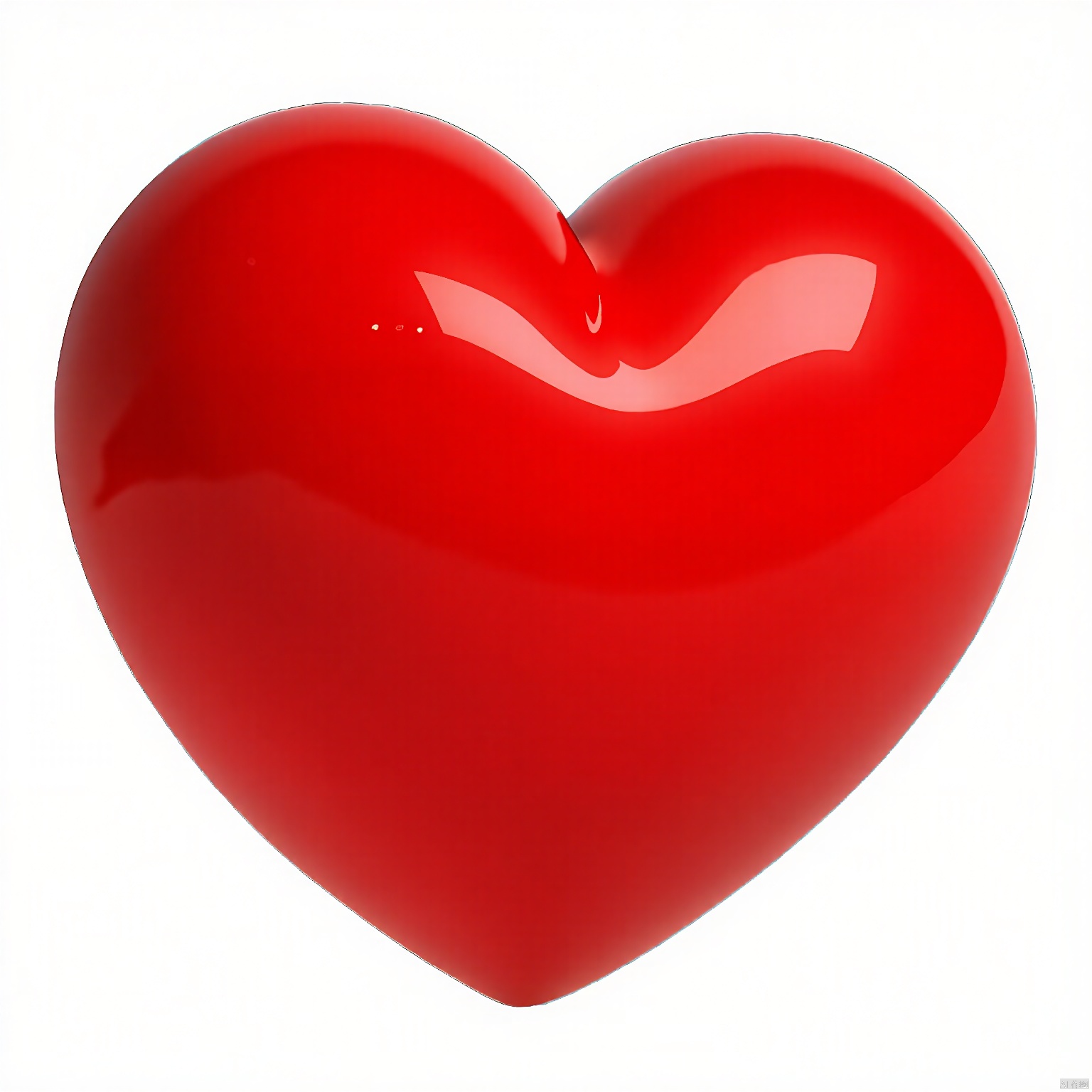 AXYS, A highly polished, glossy red heart with a smooth, reflective surface. The heart is centered in the image, filling most of the frame. The lighting is bright and even, highlighting the heart's shiny texture and creating a sense of depth and realism. The background is plain white, providing a stark contrast to the vibrant red heart. The image is a digital rendering with a focus on realistic shading and highlights, giving it a three-dimensional appearance. The heart is symmetrical and has a slight three-dimensional shape, with a small indentation in the center.