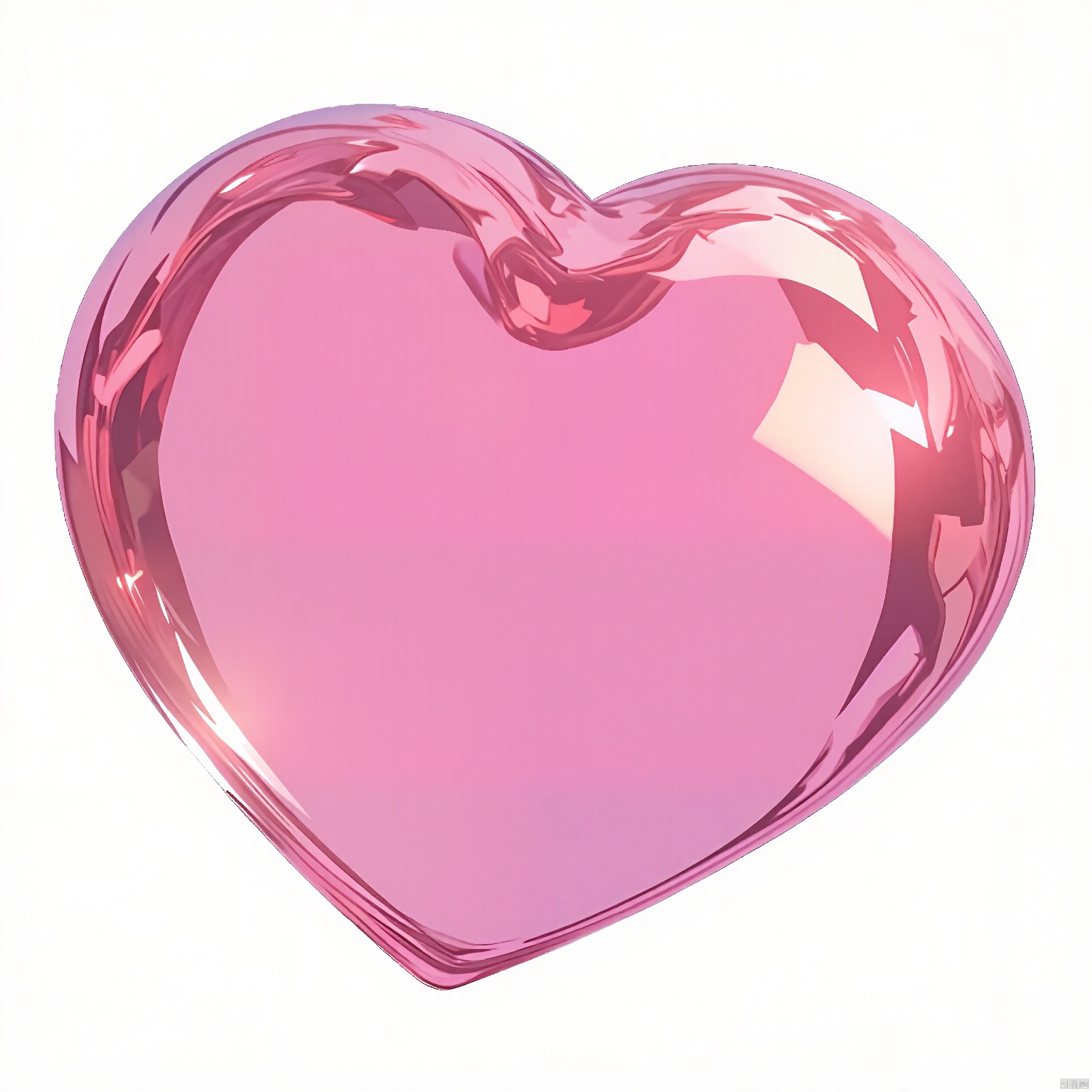 AXYS, A high-quality, 3D-rendered image of a glossy, pink heart-shaped object. The heart is smooth and reflective, with a shiny, almost plastic-like texture. The lighting creates a soft, glowing effect on the surface, with highlights and reflections that give it a realistic, three-dimensional appearance. The background is plain white, emphasizing the heart as the central focus of the image. The overall aesthetic is clean and modern, with a minimalist design. The heart has a slight curve at the top, adding to its three-dimensional look. The image is crisp and clear, with a high level of detail.