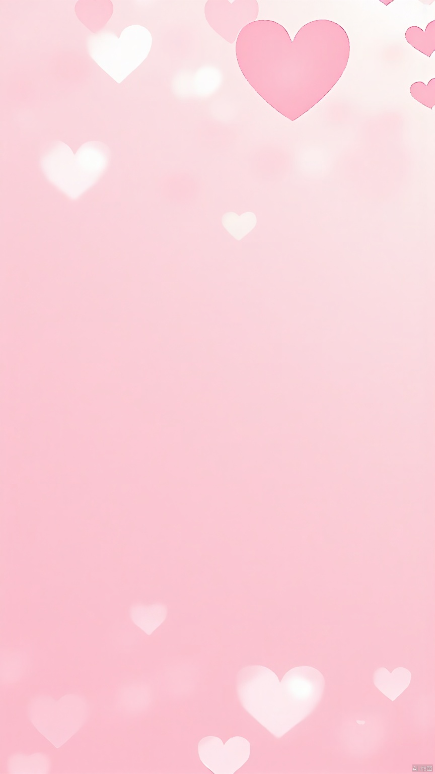 BJYS, A digital illustration featuring a gradient background transitioning from light pink at the top to a deeper pink at the bottom. Scattered throughout the image are various sizes of translucent, white, and pink hearts, giving a romantic and whimsical feel. The hearts are positioned in the upper and lower thirds of the image, with the largest hearts near the top and smaller ones towards the bottom. The background is smooth and slightly blurred, creating a dreamy and soft atmosphere. The overall style is clean and modern, with a focus on pastel colors and simple, elegant shapes.