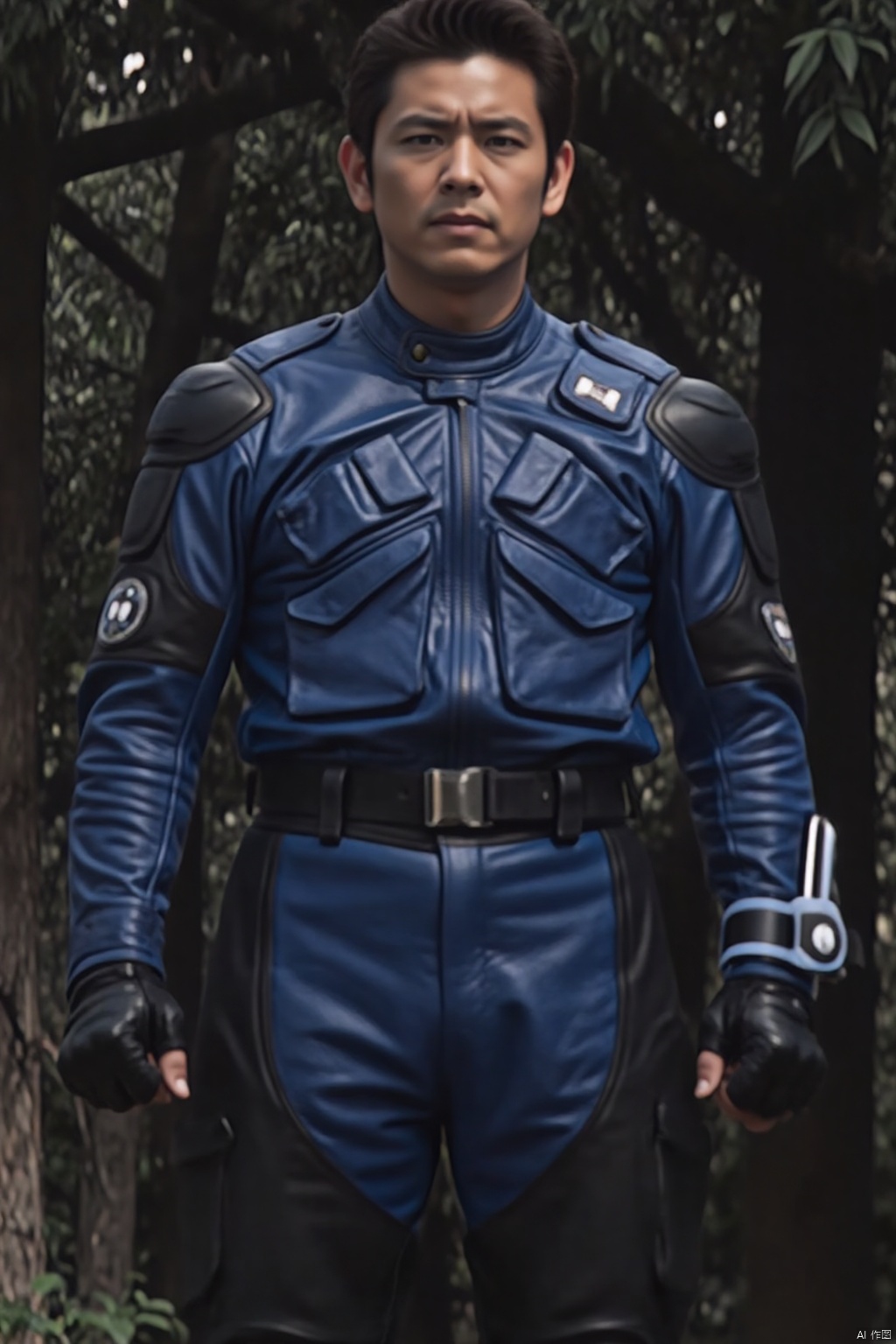 night raiders,collar,belt,logo,uniform,jacket,pants,gloves,boots,emblem,blue jacket,blue pants,
full_body