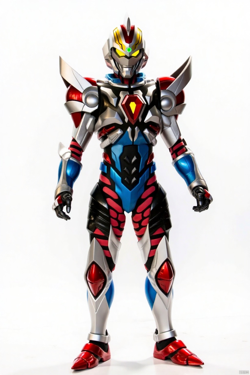 ultraman,bodysuit,gloves,legwear,boots,cover,mask,plugsuit,armor,bodysuit,pattern on body,tight-fitting,helmet,leather suit,latex,tokusatsu,no humans,science fiction,hard mask,no smile,no eyes,no nose,solo,rubber bodysuit with line,alien,Gridman