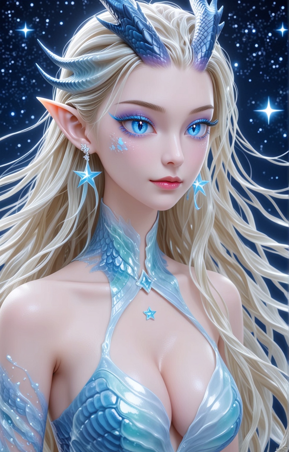 1girl,  Long blond hair,  powder eye shadow on Tensor.Art
