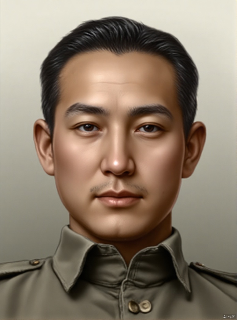 solo, 1boy, upper body, male focus, military, military uniform, facial hair, realistic, manly, collared shirt, film texture, oil painting texture, high contrast, highlights