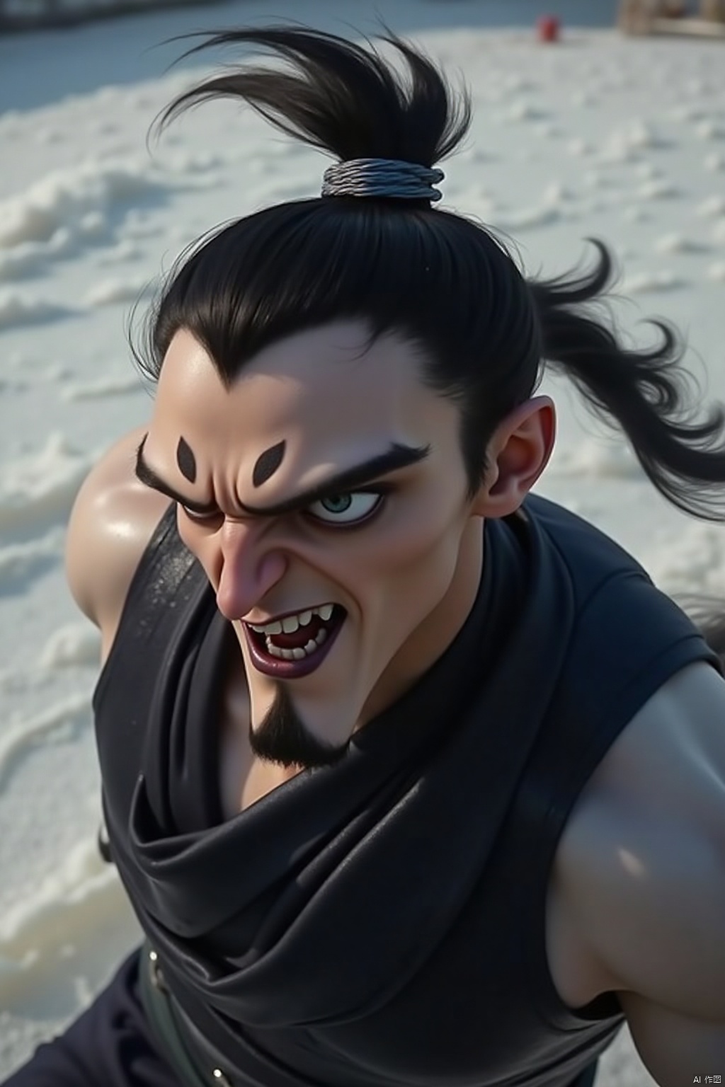 black hair, 1boy, ponytail, male focus, motion blur, topknot