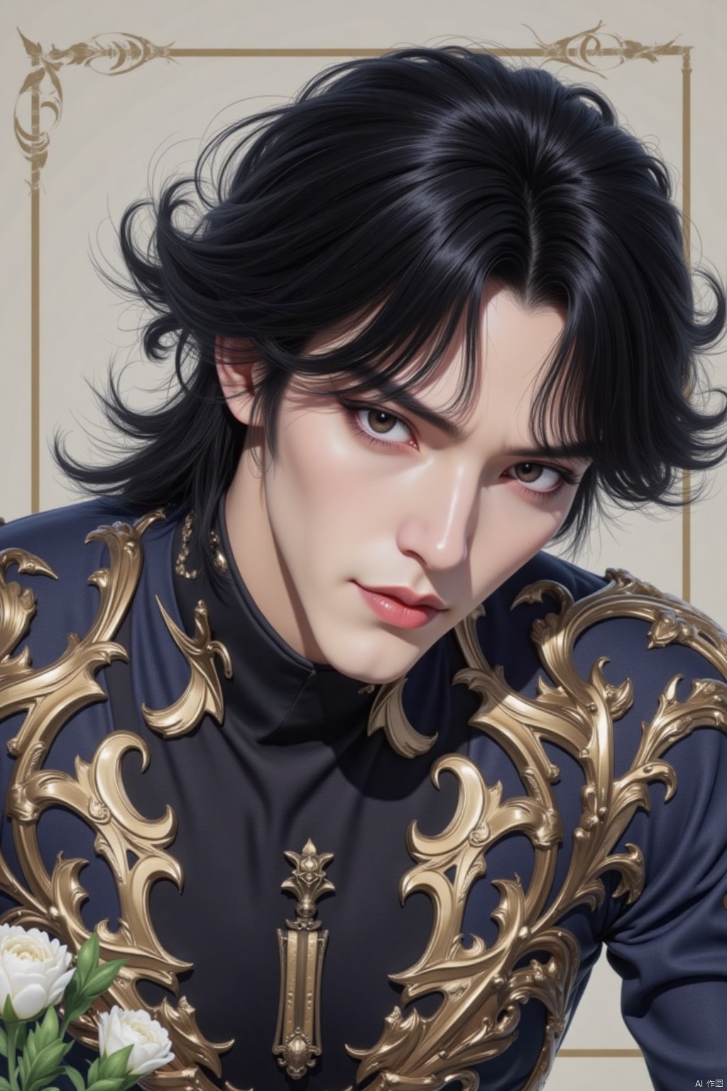 solo, black hair, 1boy, 