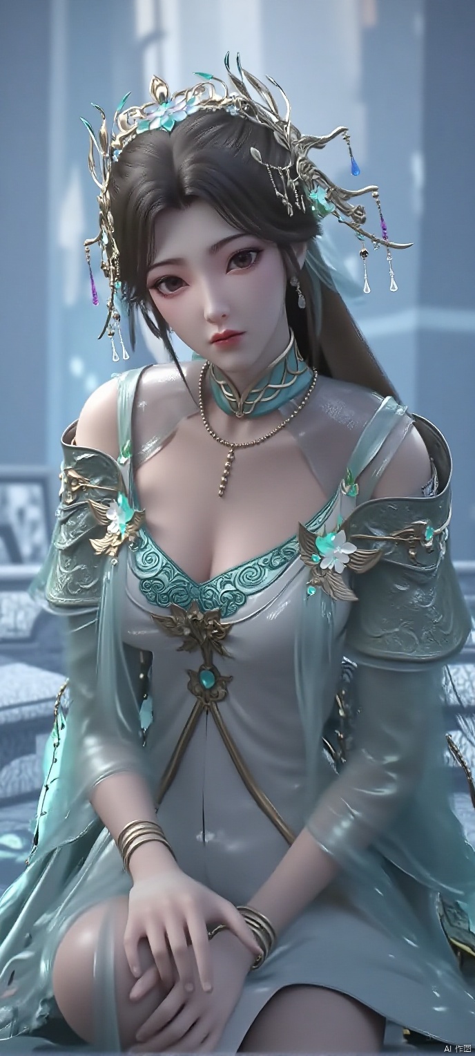 score_9,score_8,(high definition, Best quality, masterpiece, 4K, exquisite skin), 1girl, solo, breasts, looking at viewer, (snowflake and beam background), sitting