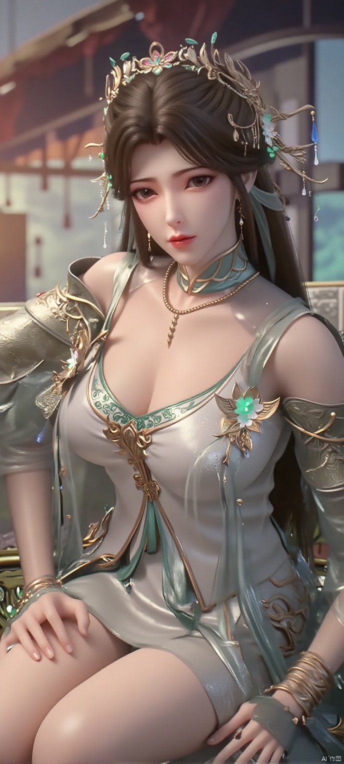 score_9,score_8,(high definition, Best quality, masterpiece, 4K, exquisite skin), 1girl, solo, breasts, looking at viewer, sitting