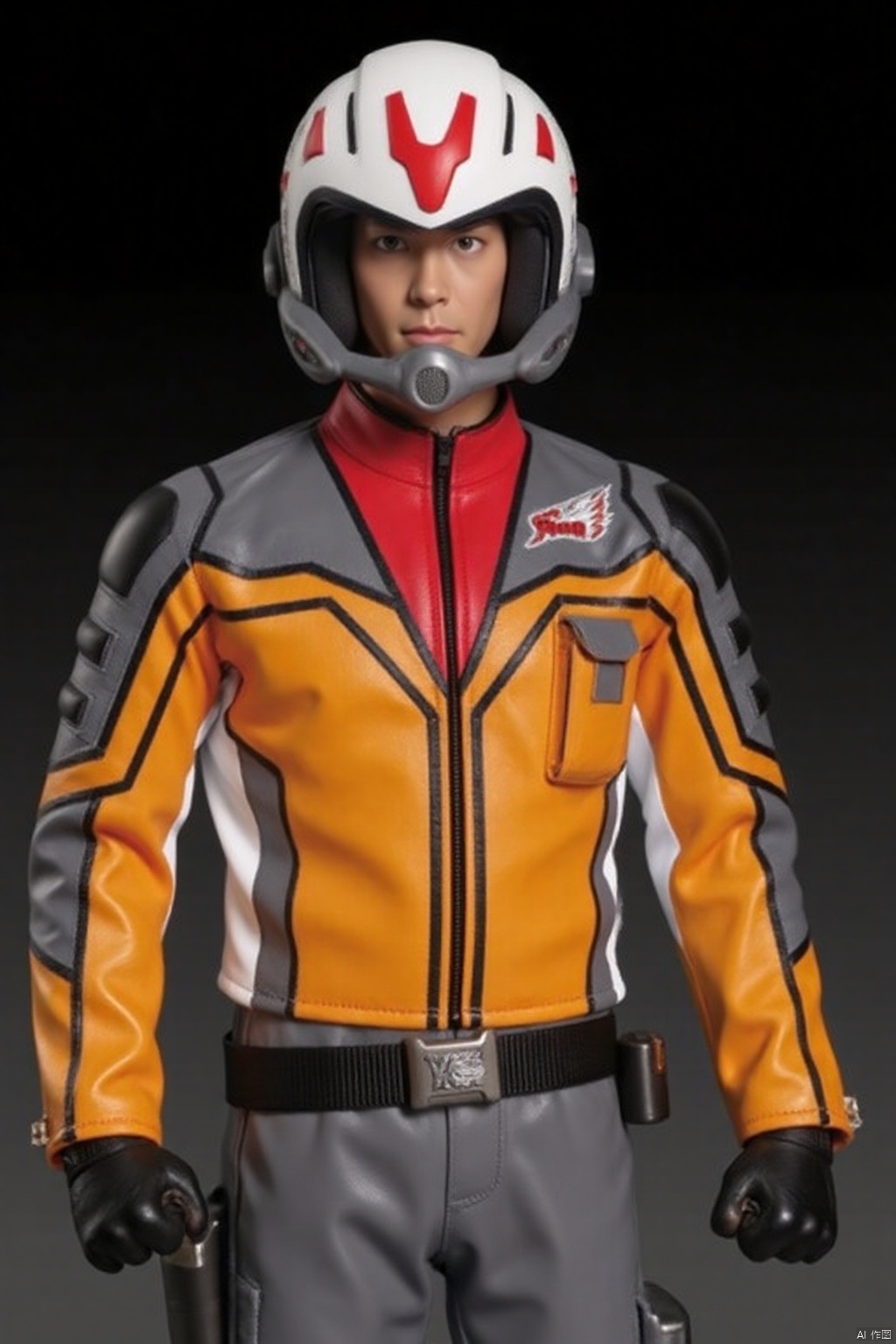 GUYS,helmet,collar,belt,logo,uniform,jacket,pants,gloves,boots,emblem,orange jacket,grey pants,orange jacket with grey and white line,orange jacket with red collar,grey pants with white line