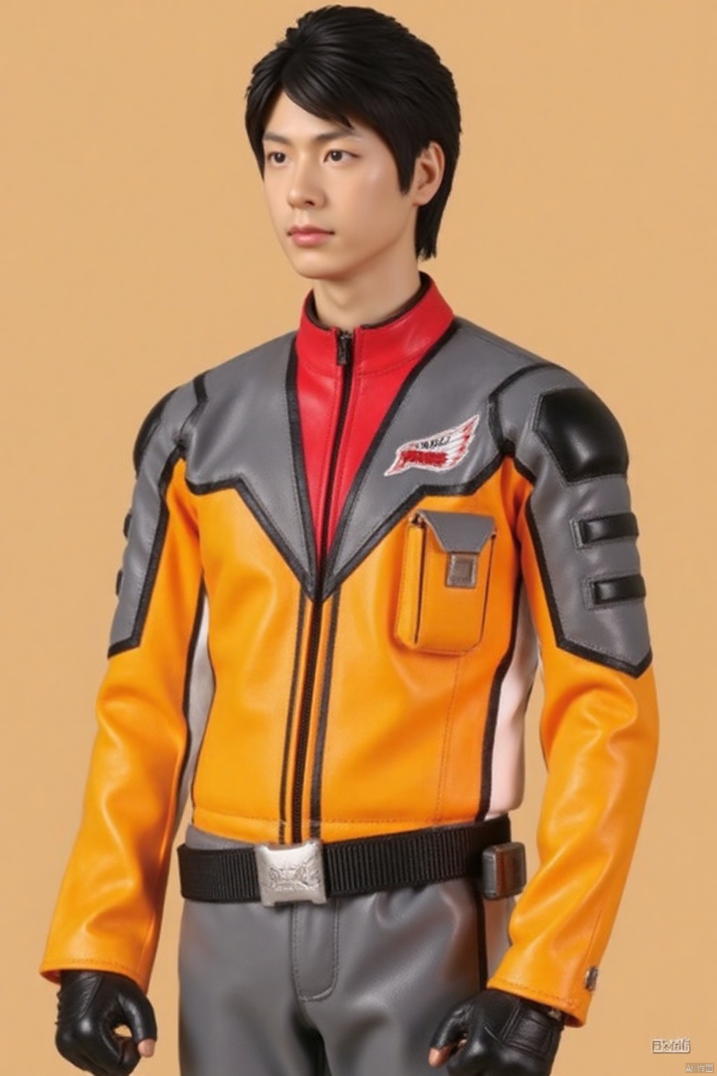 GUYS,helmet,collar,belt,logo,uniform,jacket,pants,gloves,boots,emblem,orange jacket,grey pants,orange jacket with grey and white line,orange jacket with red collar,grey pants with white line
