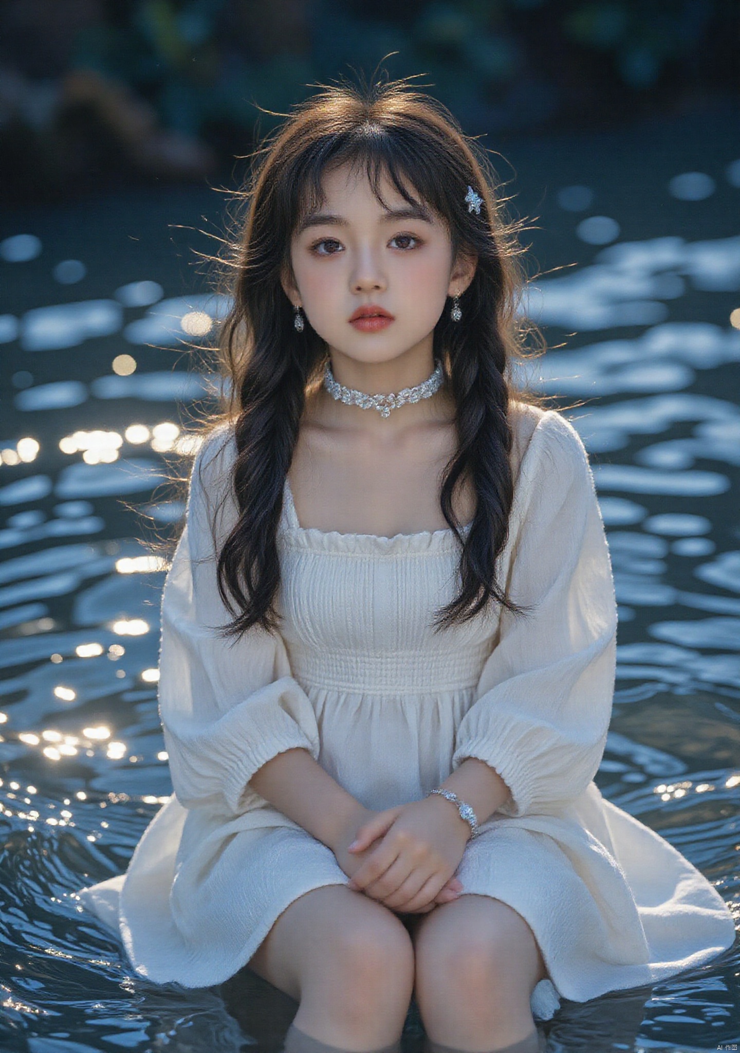 kodak film\(hubgstyle)\,1girl, solo, long hair, looking at viewer, bangs, hair ornament, jewelry, purple eyes, braid, twintails,multicolored hair, choker, hairclip, pink eyes, off shoulder, star \(symbol\), nail polish, bracelet, aqua hair, ring, hair rings, star hair ornament, hair ornament, long sleeves, dress, holding, sitting, full body, barefoot, wide sleeves, water, white dress, scroll, waves ,backlighting,blue and white theme,depth of field,cinematic lighting,light particles,lens flare, (artist:quasarcake:0.8),extreme aesthetic,(wlop:0.6),masterpiece,best quality,good quality,newest,year 2024,year 2023,very aesthetic,absurdres,Visual impact,A shot with tension, ultra-high resolution,32K UHD,sharp focus,best-quality,masterpiece,Emotionalization,unconventional supreme masterpiece,masterful details,temperate atmosphere,with a high-end texture,in the style of fashion photography, (Visual impact:1.2),giving the poster a dynamic and visually striking appearance,impactful picture,offcial art,colorful,splash of color,movie perspective, masterpiece,best quality,amazing quality,very aesthetic,absurdres,best quality,newest
