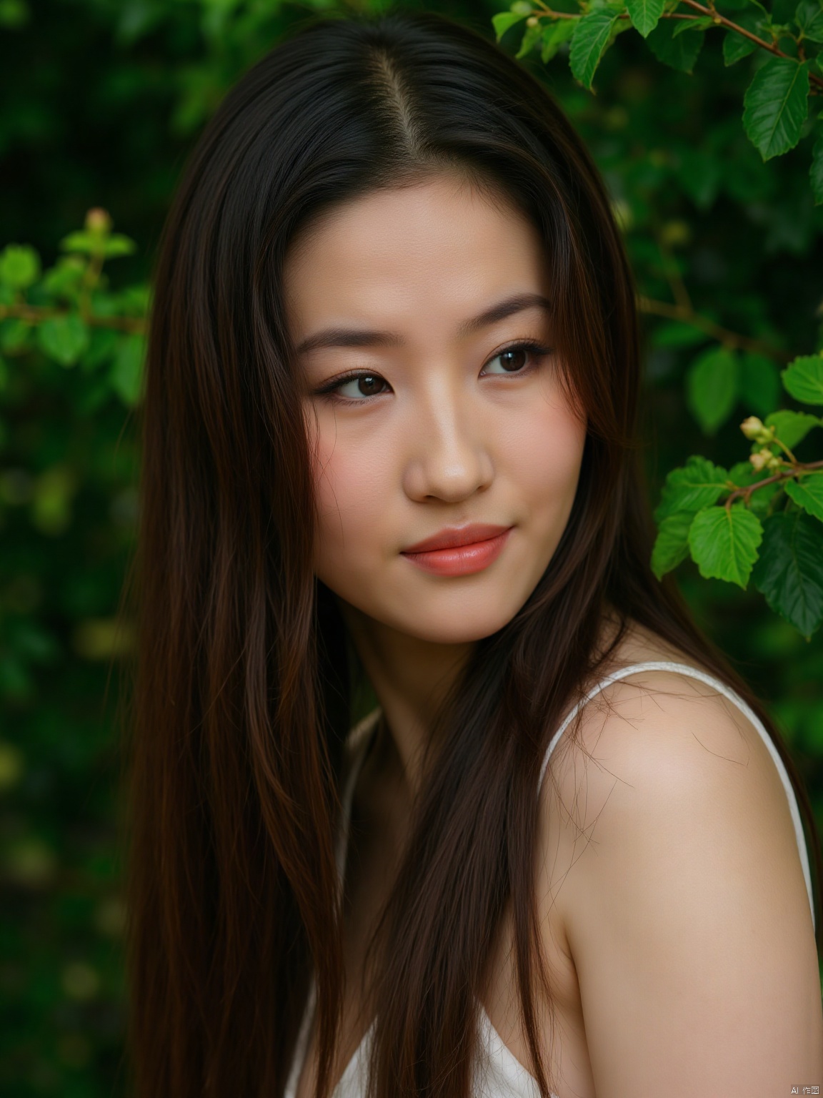 (RAW photo, 4k, realistic, exquisitely detailed skin),masterpiece,best quality,unity 8k wallpaper,ultra detailed,cinematic look,natural skin texture,extremely realistic skin texture,finely detailed face,(film grain:1.2),cinematic angle,Fujifilm XT3,,(highlydetailed),(bright scene),(A serene portrait of a stunning woman, gazing directly into the lens with an air of detachment, her piercing eyes seemingly oblivious to the viewer's presence. Soft, natural lighting casts a warm glow on her porcelain skin, while her raven tresses cascade down her back like a waterfall of night. Her lips, painted a subtle crimson, curve into a gentle, enigmatic smile, hinting at secrets kept behind an impenetrable facade.),(detailed lighting),(contrast),(mysterious atmosphere),,vivid illumination,,masterful technique,,harmonious composition,,immersive atmosphere,,stunning visuals,The bold emblazoned words SUNSHINE amidst lush greenery create a striking visual counterpoint to her melancholic expression, bathed in the soft glow of street lamps.
