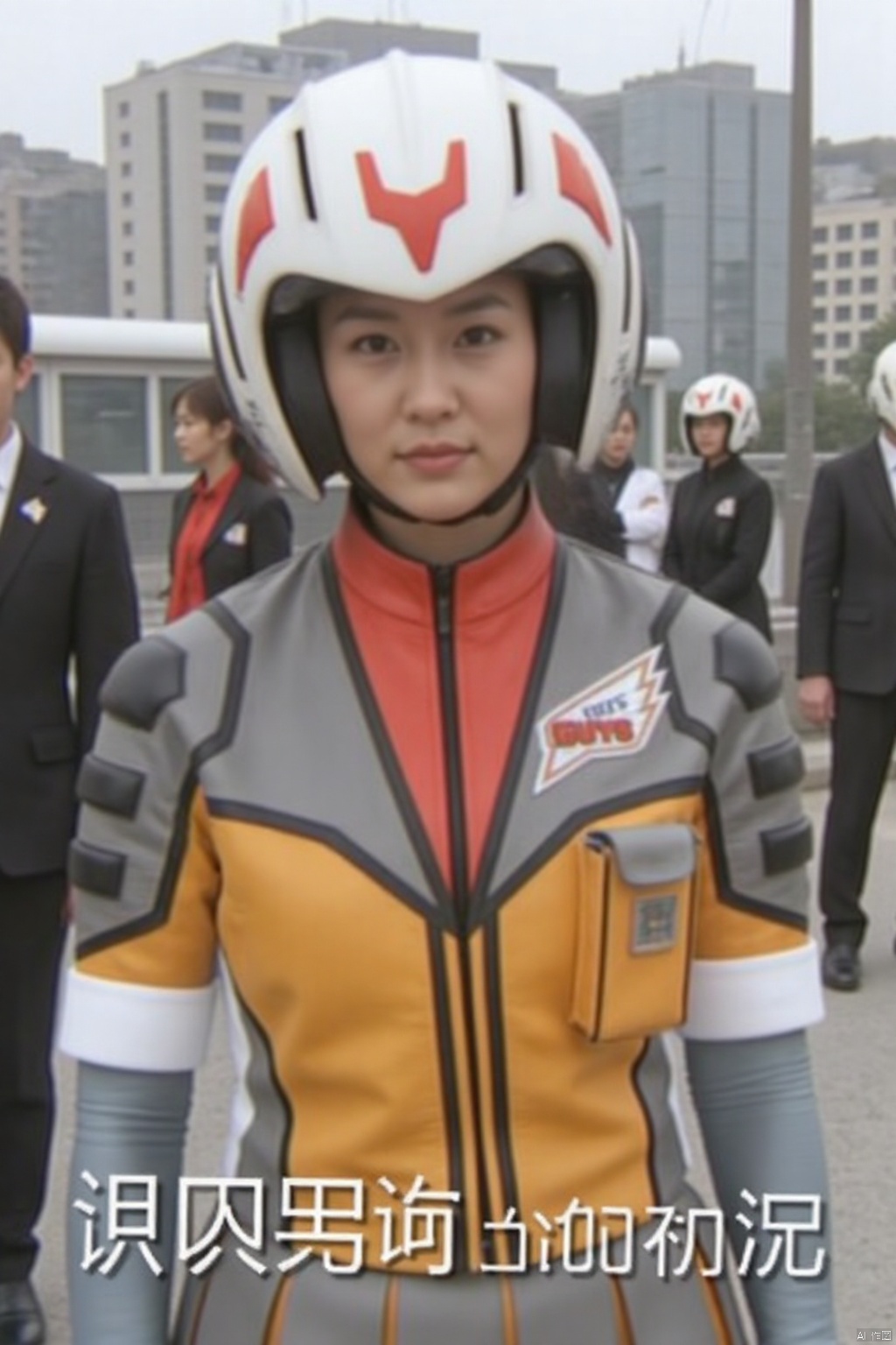GUYS,helmet,collar,belt,logo,uniform,jacket,skirt,gloves,boots,emblem,orange jacket,grey skirt,orange jacket with grey and white line,orange jacket with red collar,grey skirt with orange line