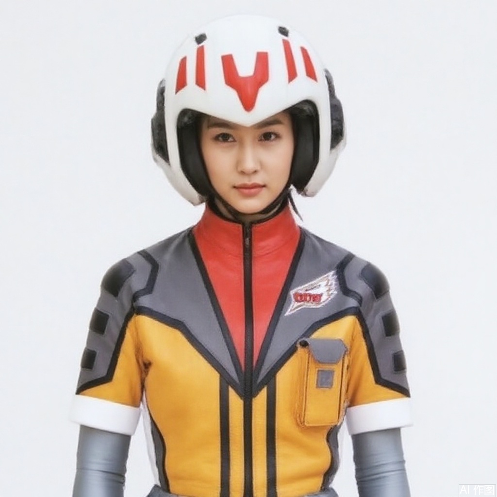 masterpiece, best quality,solo,(white background:1.2),simple background,
looking at viewer,GUYS,helmet,collar,belt,logo,uniform,jacket,skirt,gloves,boots,emblem,orange jacket,grey skirt,orange jacket with grey and white line,orange jacket with red collar,grey skirt with orange line