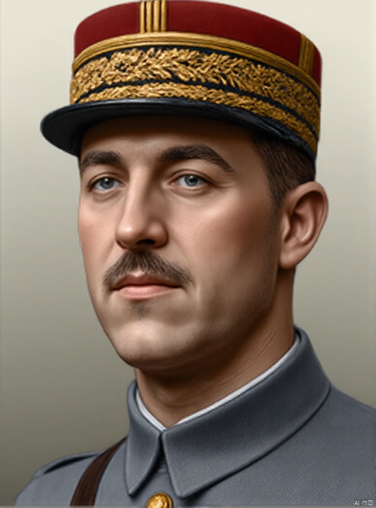 solo, 1boy, upper body, male focus, military, military uniform, military hat, facial hair, realistic, manly, collared shirt, film texture, oil painting texture, high contrast, highlights