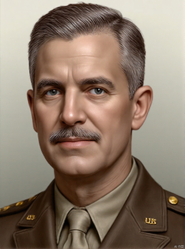 solo, 1boy, upper body, grey hair, male focus, necktie, uniform, military, military uniform, facial hair, realistic, mustache, old, old man