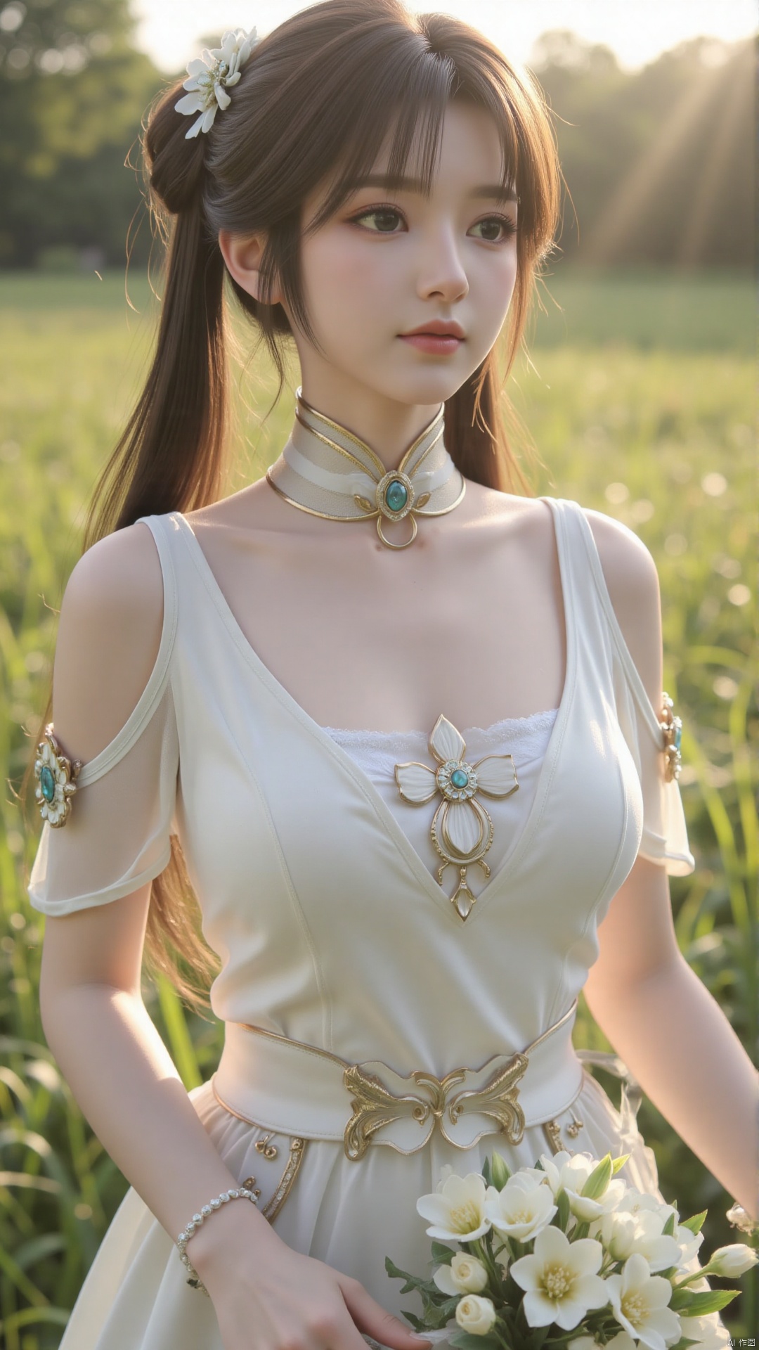  (best qualtiy,8K,masterpiece:1.3),(sharp focus:1.2),(one-girl:1.2),(perfect body figure:1.4), (wedding dress:1.4), rays of sunshine,Fine face,beautidful eyes, cowboy_shot