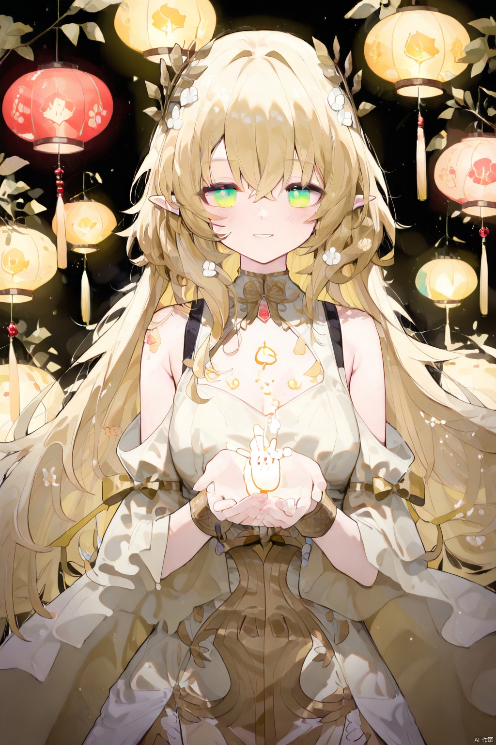 green eyes, in this exquisite Lantern Festival anime girl congratulations picture, the picture is filled with a strong festive atmosphere.
At the center of the picture is a cute anime girl. She has fair skin, a faint blush on her cheeks, as adorable as ripe peaches. The big eyes were clear and bright, like the twinkling stars in the night sky. The waves of eyes were full of agility and playfulness, and the long eyelashes were slightly raised, like small fans. Under the small nose is a small cherry mouth with a sweet smile. The corners of the mouth are just right, making people feel happy when they see it. Her hair was soft and shiny, and she drooped on both sides of her shoulders like black satin. A few strands of hair were playedfully placed beside her cheeks, adding a bit of liveliness.
The girl wore a delicate red Lantern Festival hairstyle, and the hair accessories were decorated with golden silk threads, which shone under the light, making her look gorgeous and festive. She was wearing a traditional pink cheongsam, with exquisite lantern patterns and auspicious cloud patterns embroidered on it, and every needle and thread revealed a strong festive atmosphere. The neckline and cuffs are inlaid with white fluff, which is both warm and adds a bit of sweetness and love.
The girl held a big, colorful lantern in both hands. The frame of the lantern is carefully woven with bamboo strips. There is a thin layer of colored paper on it, with various interesting patterns painted on it, including vivid dragons, cute rabbits, and circular patterns that symbolize reunion. A warm yellow light shines in the lantern, illuminating the girl's face and creating a warm and romantic atmosphere for the whole picture.
Behind the girl is the lively Lantern Festival street scene. The streets are hung with various lanterns, including traditional round red lanterns, unique animal lanterns, and beautiful lanterns. The lights are brilliant, reflecting the entire street like daylight. In the distance, fireworks bloom in the night sky, and the colorful lights and lanterns shine together, making them beautiful. The streets were crowded with people wearing all kinds of traditional clothes, with happy smiles on their faces, some were guessing riddles, and some were buying snacks, which was a happy and peaceful scene.
The whole congratulations are mainly warm tones such as red, pink, and yellow, conveying the joy, reunion and warmth of the Lantern Festival. This anime girl is like an elf walking out of a traditional festival scroll, sending everyone the best Lantern Festival blessings.