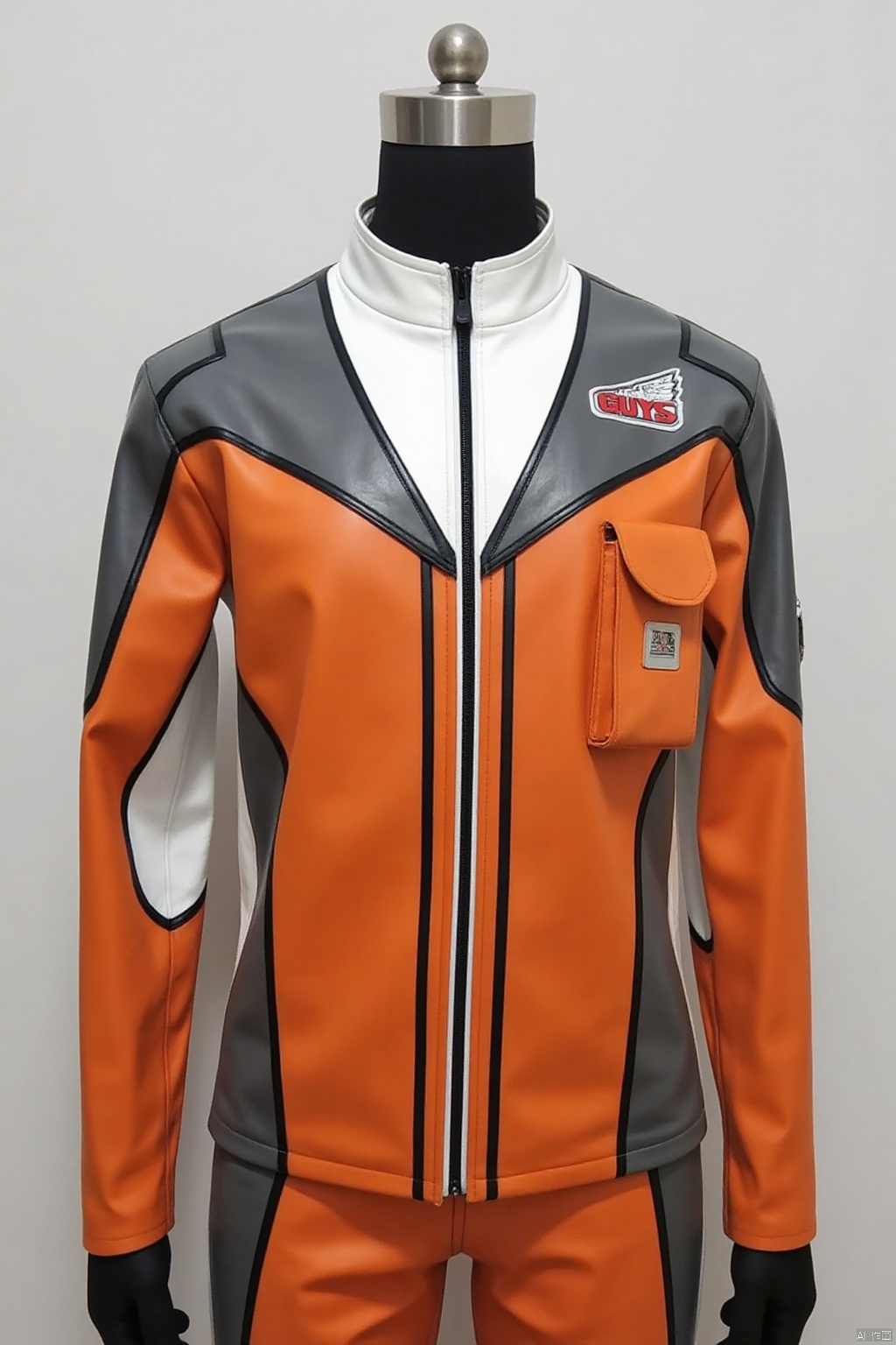 GUYS,helmet,collar,belt,logo,uniform,jacket,pants,gloves,boots,emblem,orange jacket,grey pants,orange jacket with grey and white line,orange jacket with white collar,grey pants with white line