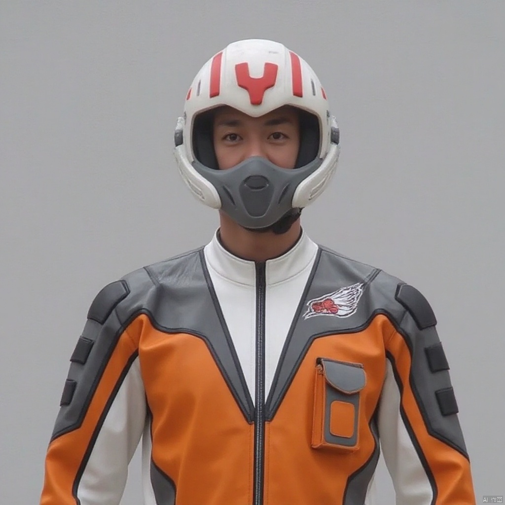 GUYS,helmet,collar,belt,logo,uniform,jacket,pants,gloves,boots,emblem,orange jacket,grey pants,orange jacket with grey and white line,orange jacket with white collar,grey pants with white line