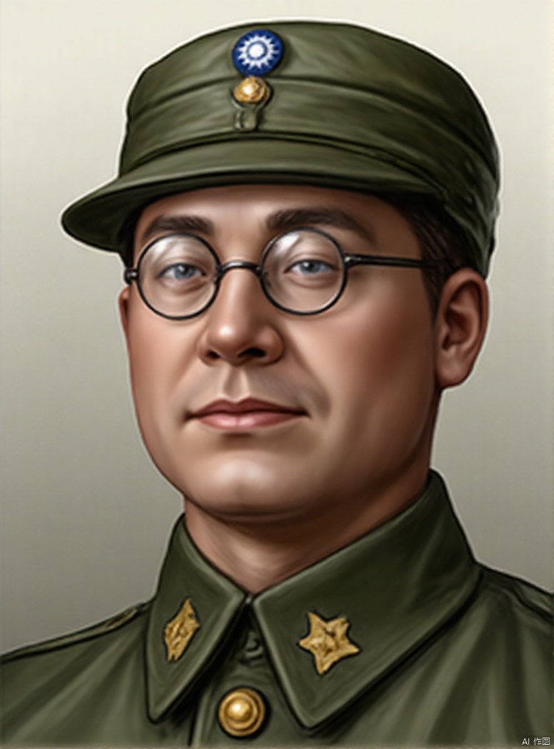 solo, 1boy, hat, closed mouth, male focus, glasses, uniform, lips, military, military uniform, portrait, military hat, realistic, green headwear, world war ii