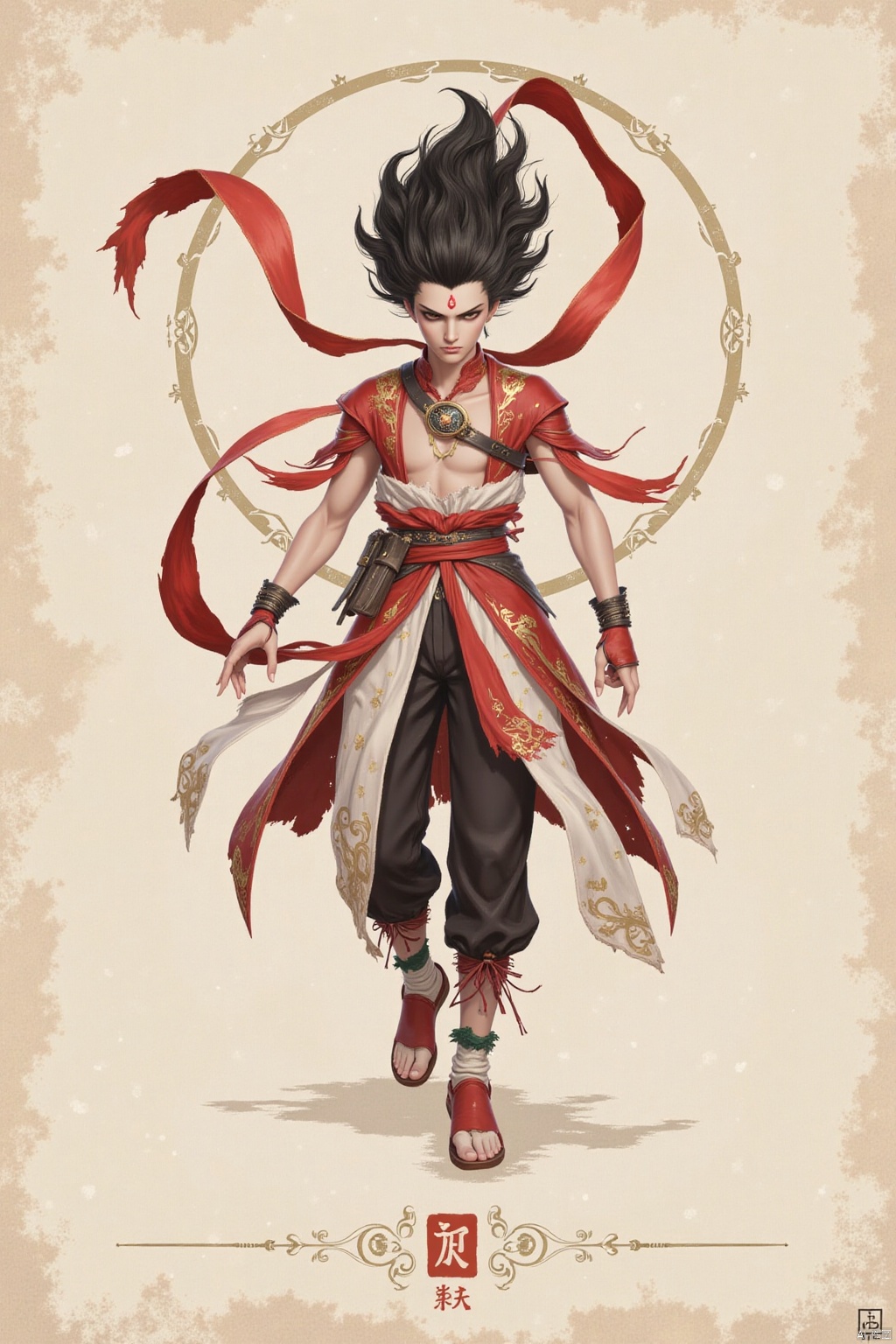 solo,  1boy, Nezha,forehead mark