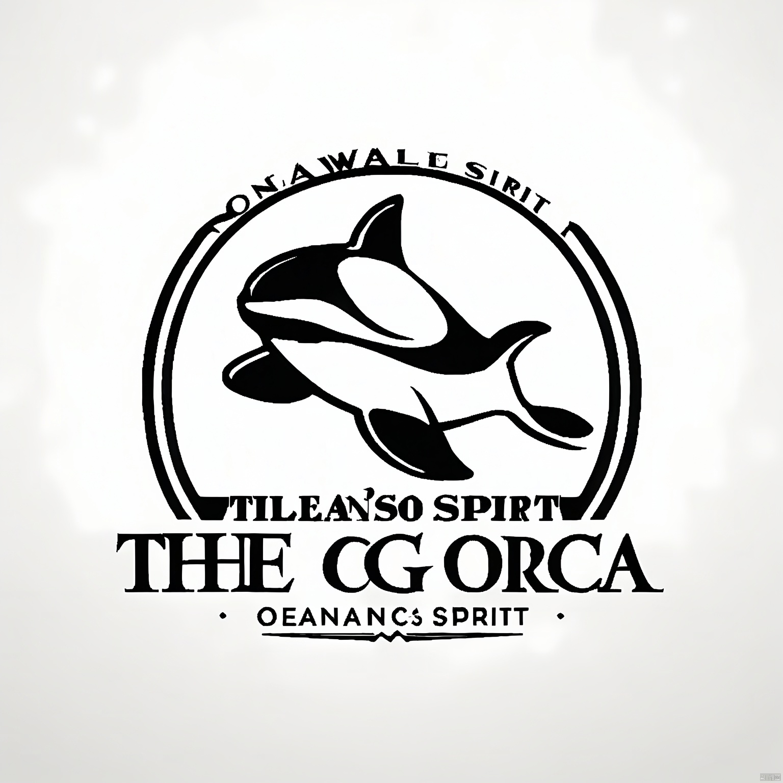 CTLG, the orca emblem, adopts a contemporary and striking design. The orca's body is sleek and black, with white accents on its fins and back. Its eyes are sharp and intelligent, signifying intelligence and social bonds. The white backdrop is clean, featuring "OCEAN SPIRIT" in elegant white italic beneath the logo.