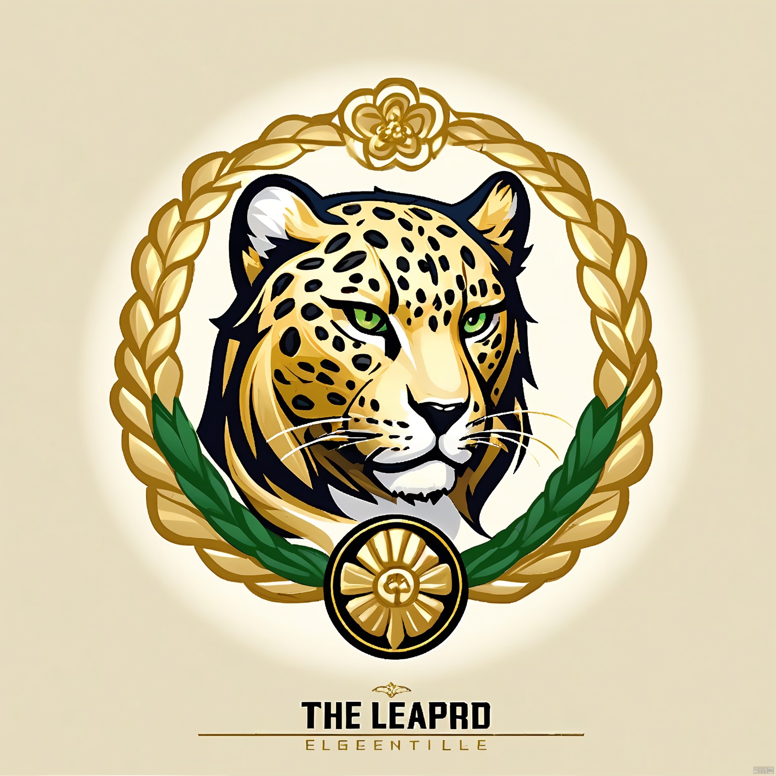 CTLG, LEOP, the leopard logo, showcases a chic and dynamic design. The leopard's coat is a striking black with golden rosettes. Its eyes are a mesmerizing green, conveying stealth and agility. The white canvas is simple, with "GRACEFUL HUNTER" in bold gold at the footer.