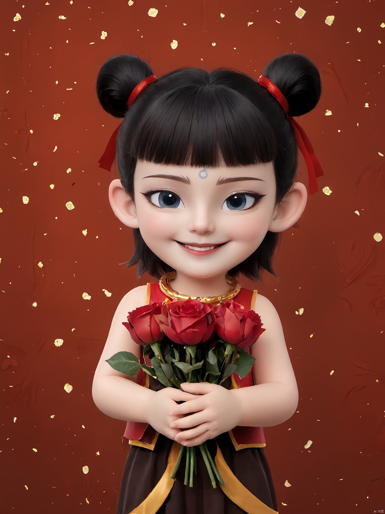 LZNZ,1boy, smile,Holding a bouquet of roses,Romantic Valentine's Day Background