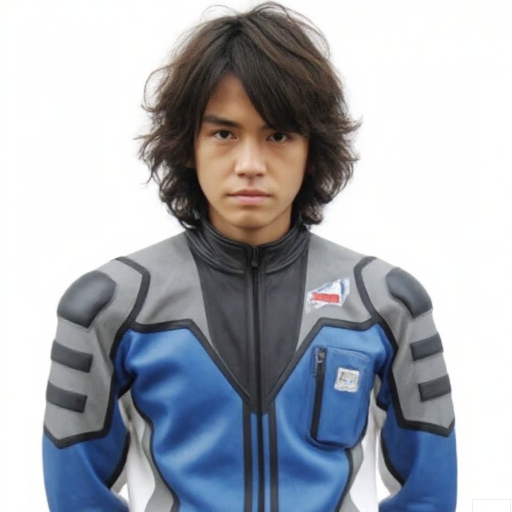 masterpiece, best quality,solo,(white background:1.2),simple background,
looking at viewer,GUYS,helmet,collar,belt,logo,uniform,jacket,pants,gloves,boots,emblem,blue jacket,grey pants,blue jacket with grey and white line,blue jacket with black collar,grey pants with white line