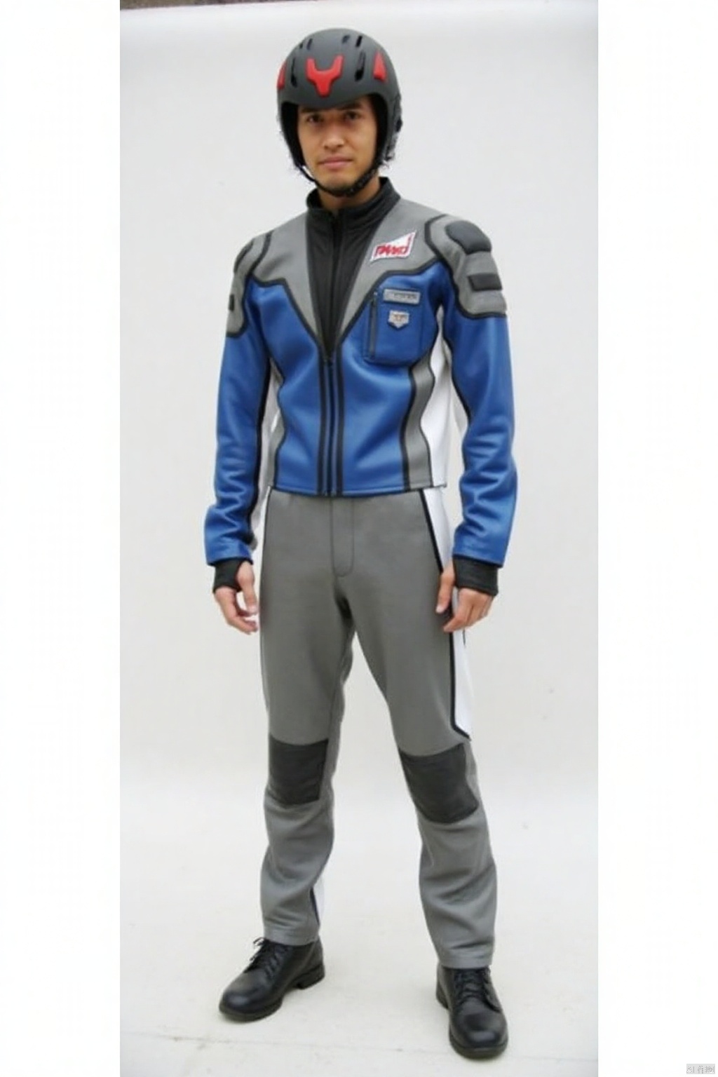 GUYS,helmet,collar,belt,logo,uniform,jacket,pants,gloves,boots,emblem,blue jacket,grey pants,blue jacket with grey and white line,blue jacket with black collar,grey pants with white line