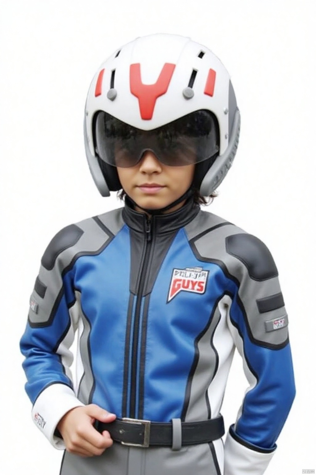 GUYS,helmet,collar,belt,logo,uniform,jacket,pants,gloves,boots,emblem,blue jacket,grey pants,blue jacket with grey and white line,blue jacket with black collar,grey pants with white line