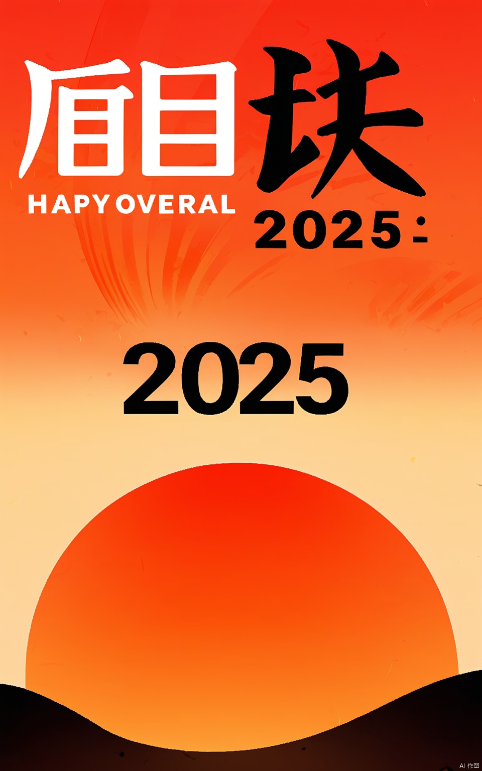 YDHB,YDHB,illustration,poster with a large red sun surrounded by wavy lines. The background is a gradient of red and orange hues,and black text reads "2025." The overall design is simple and elegant,with traditional Chinese aesthetic.,